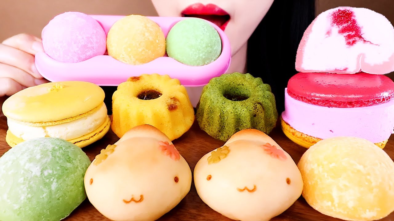 ASMR MACARONS, RICE CAKES, ICE CREAM, MANJU, COOKIE eating sounds MUKBANG 마카롱, 만주, 찹쌀떡 아이스크림 디저트먹방