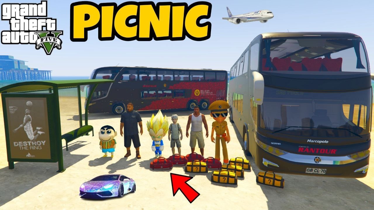 Franklin and Shinchan Plane A Road Trip With Luxury BUS From Los Santos To North Yankton IN GTA 5
