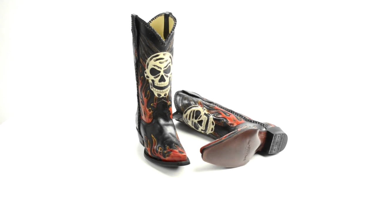 Corral Boots Skull Flame Cowboy Boots - Tooled Leather, Pointed Toe (For Men)