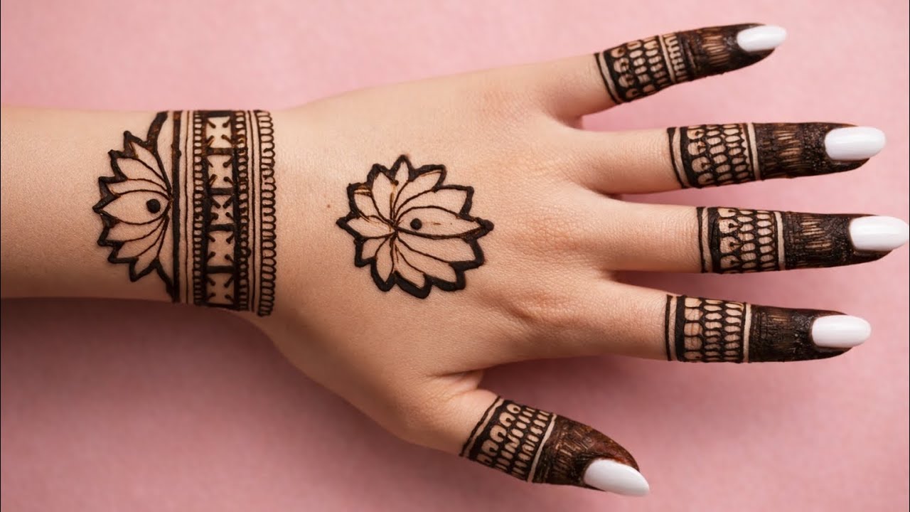 back hand lotus mehndi design simple🌿