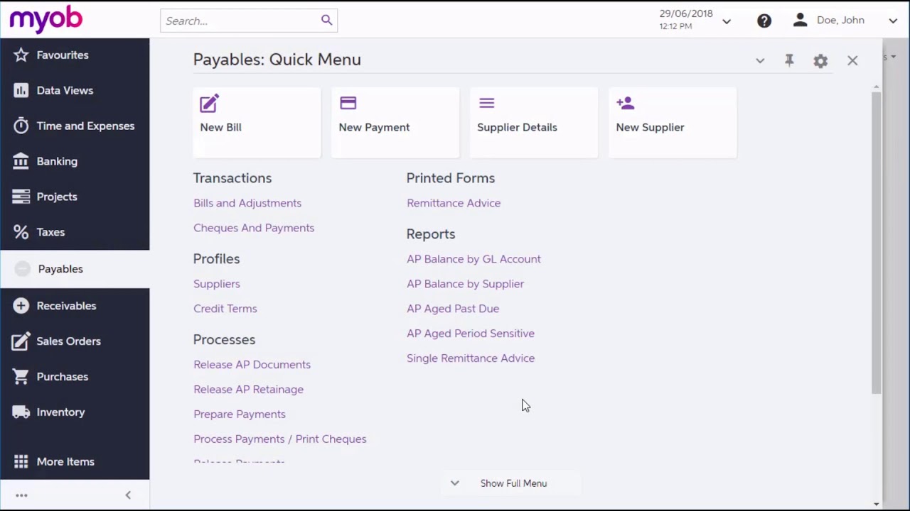 MYOB Advanced - Making Payments