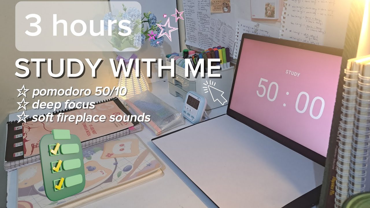 3-hour Study with me ✨️📚 | pomodoro sessions | timer 