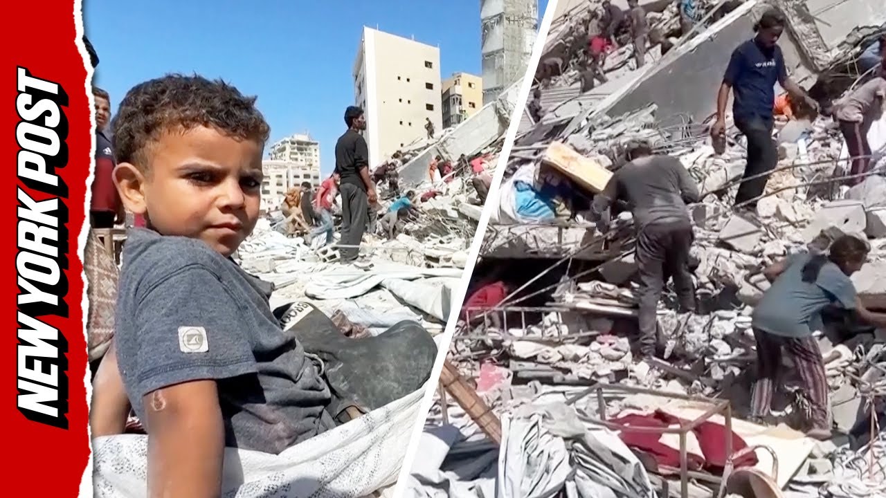 Residents Search Rubble For Belongings After Israel Strikes Another Gaza High-Rise