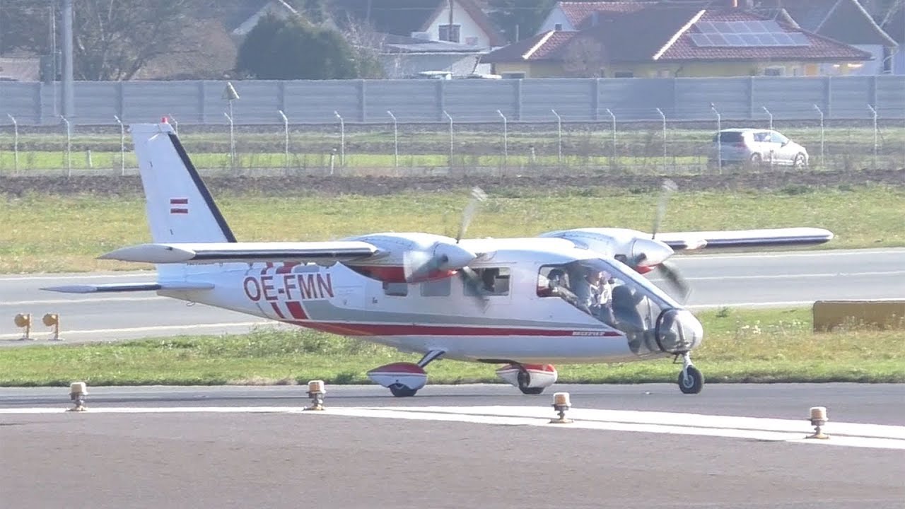 Partenavia P.68 Observer takeoff at Graz Airport | OE-FMN