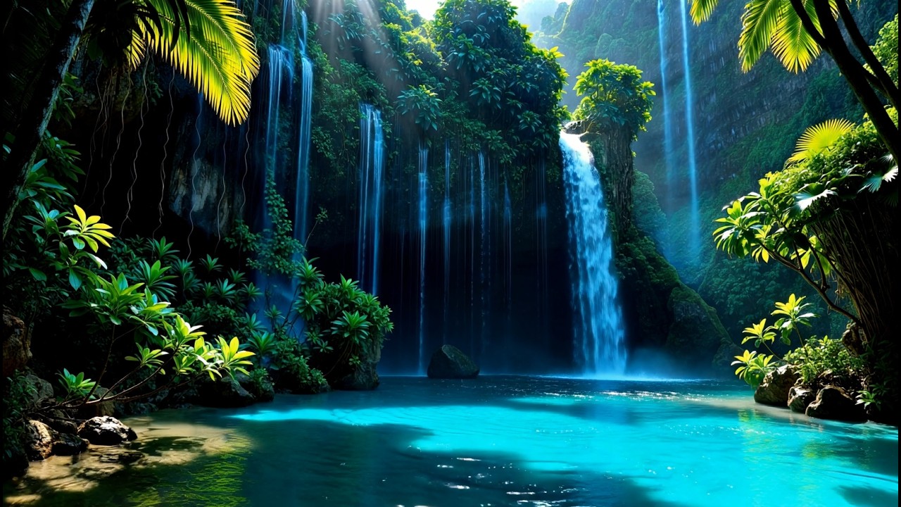 Sunlight Through the Falls 🌊 A Peaceful Tropical Dream
