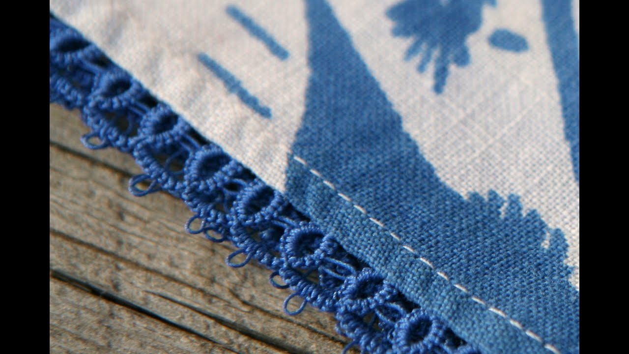 Needle Tatting - Attaching Tatted Edging: tatting rings (R.) directly onto fabric by RustiKate