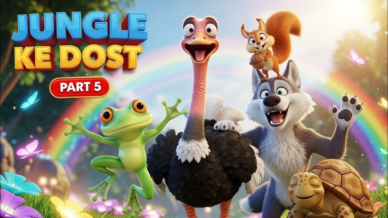 Jungle Ke Dost Part 5 🐺 | Wolf Aur Ostrich Ki Masti 🐸 | Learn Wild Animals Name