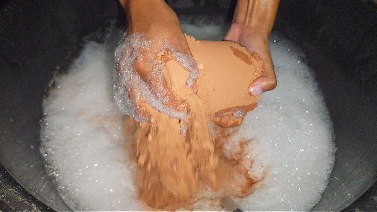 ASMR🔊whole crushing of red sand in lots of foamy water🤤💙oddly satisfying asmr🤍🌊relaxing asmr video❤🌪