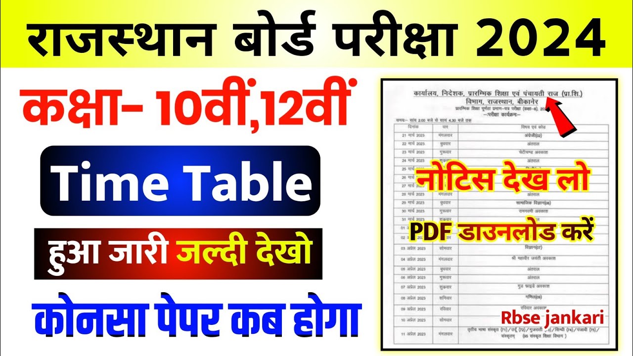 rbse class 10 board exam time table 2024 | rbse class 12 board exam date 2024 | Rbse board exam 2024