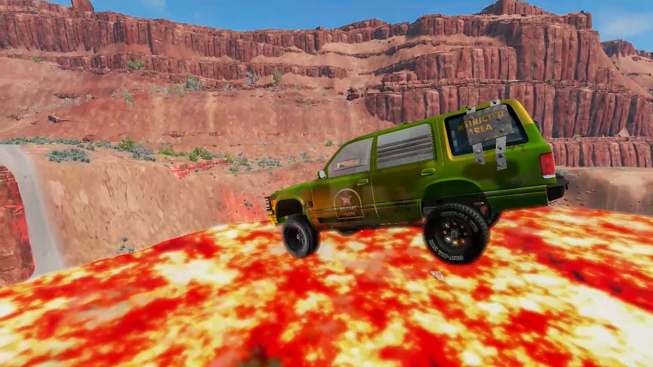Cars vs Lava - River and Broken Bridge - BeamNG Drive