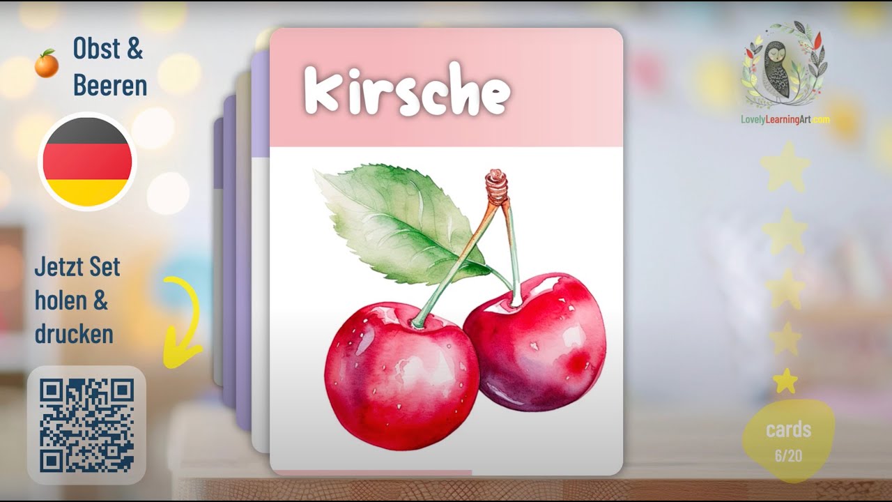 Fr&uuml;chte-Lernkarten f&uuml;r Kinder | Obst und Beeren lernen | Fruits in German for kids, Vorschullernen 🍊
