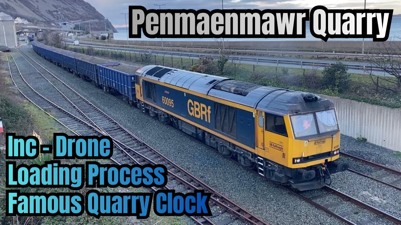 DCR Hired 60095 - Stone Aggregate Loading Penmaenmawr Quarry + Drone Action & Famous Clock !!