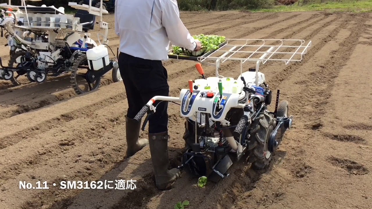 ヰセキ半自動移植機でペーパーポットを移植