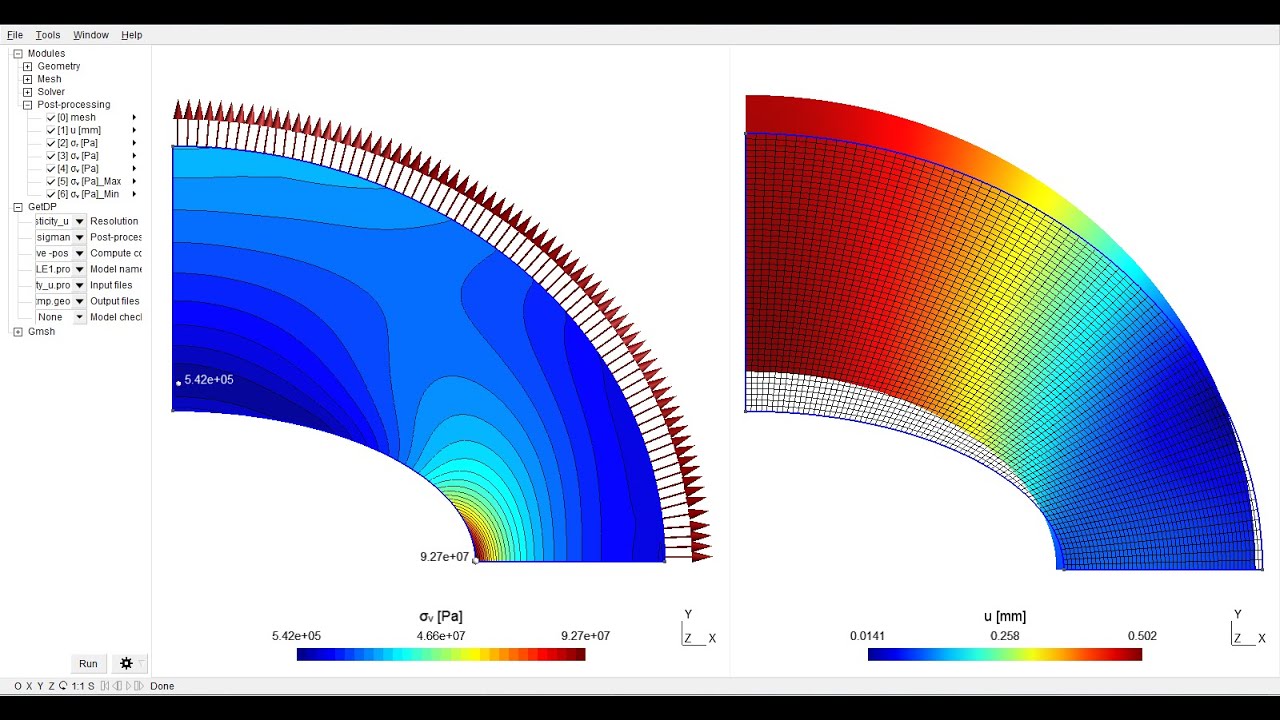 NAFEMS LE1 plane-stress benchmark, Gmsh&GetDP