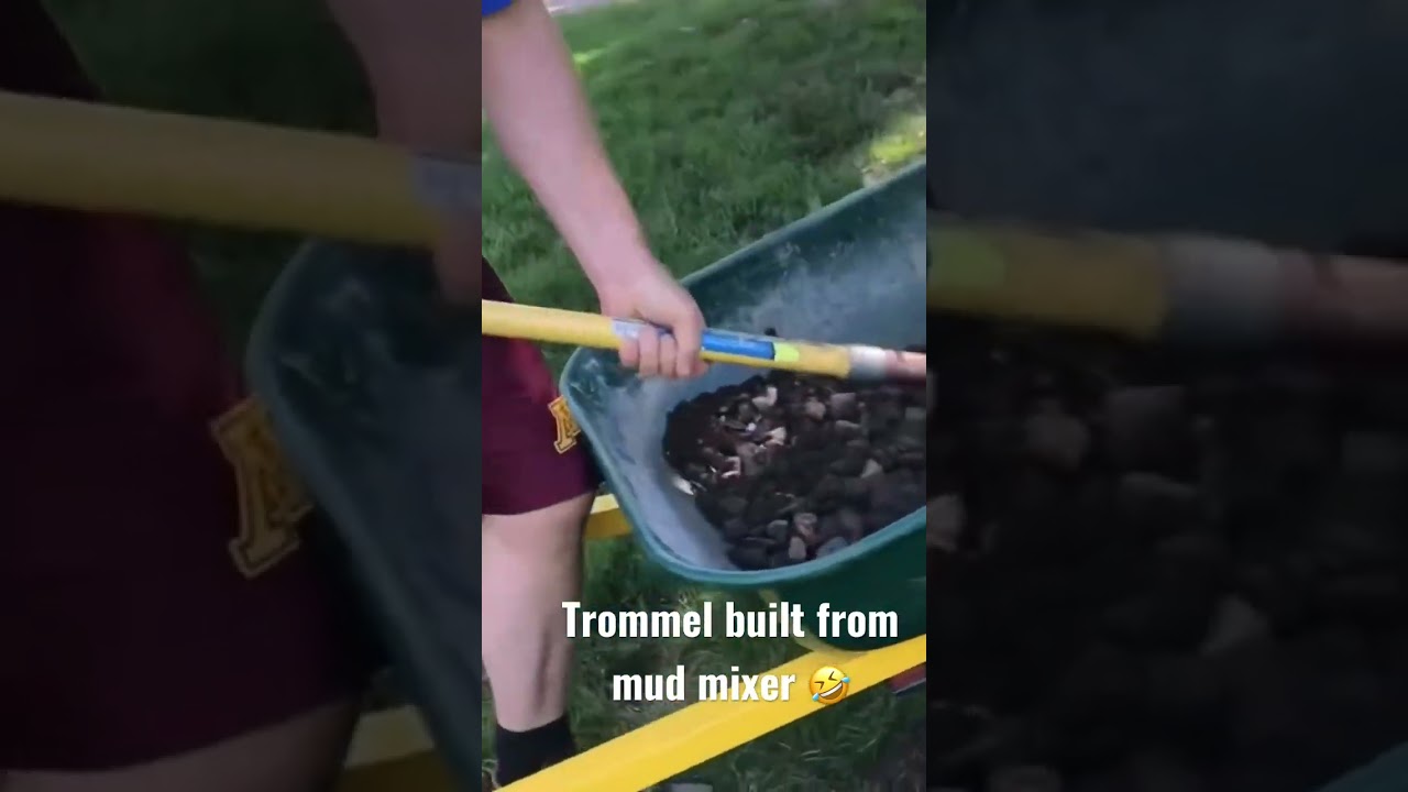 DIY Trommel built from electric cement mixer. #lawnrenovation #lawncare #tractor