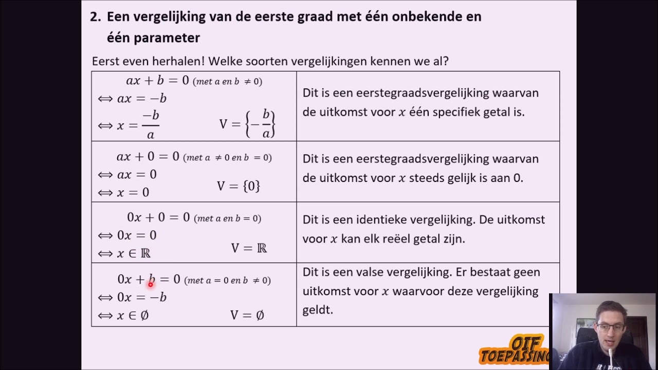 Toepassingen OIF: 2. Vergelijking eerste graad met parameter (herhaling soorten vergelijkingen)