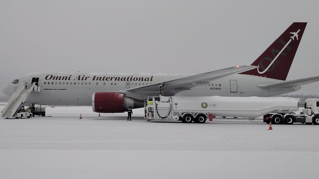 Omni air International Boeing 767 departing at Tampere-Pirkkala