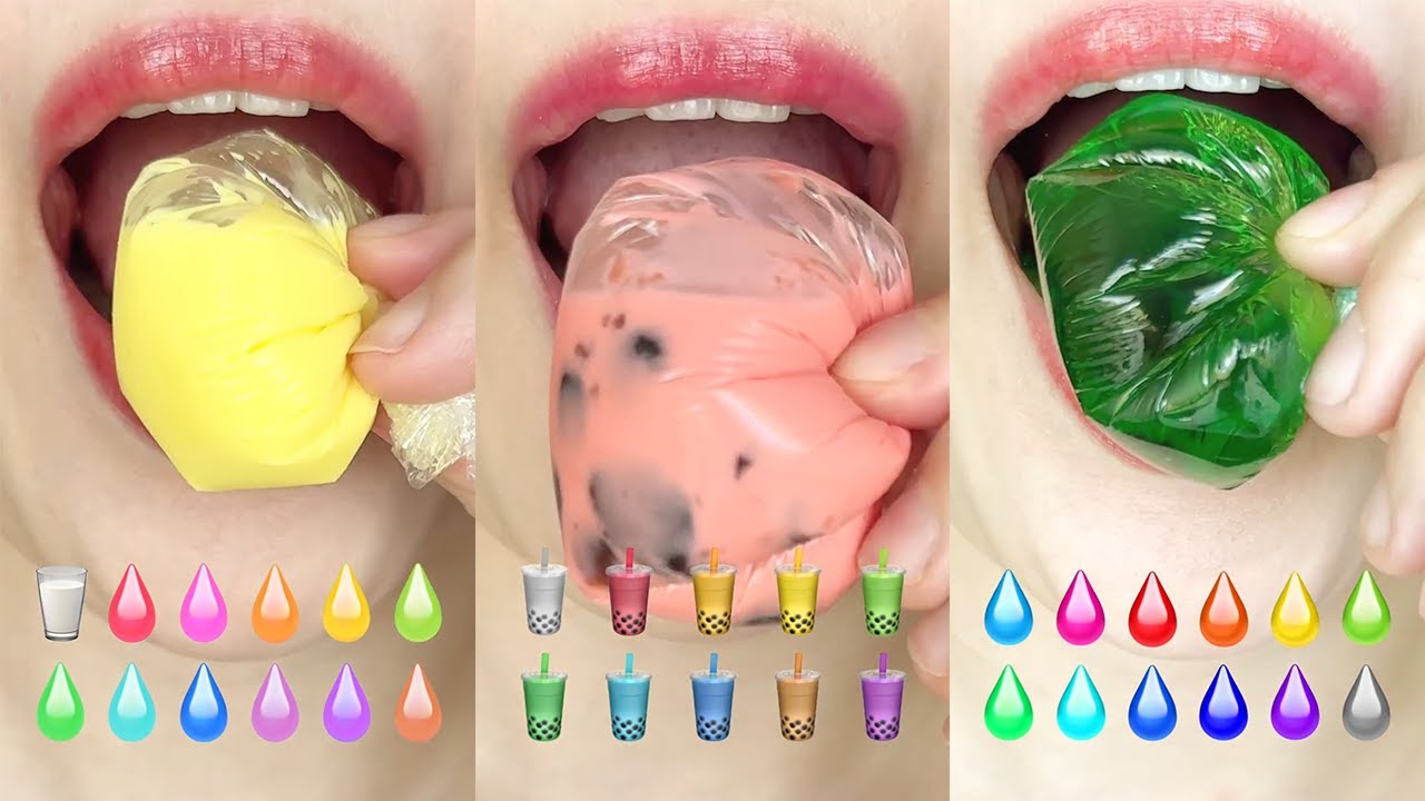 asmr DRINK RAINBOW MILK BUBBLE TEA WATER 알록달록 우유 버블티 물 먹방 eating sounds