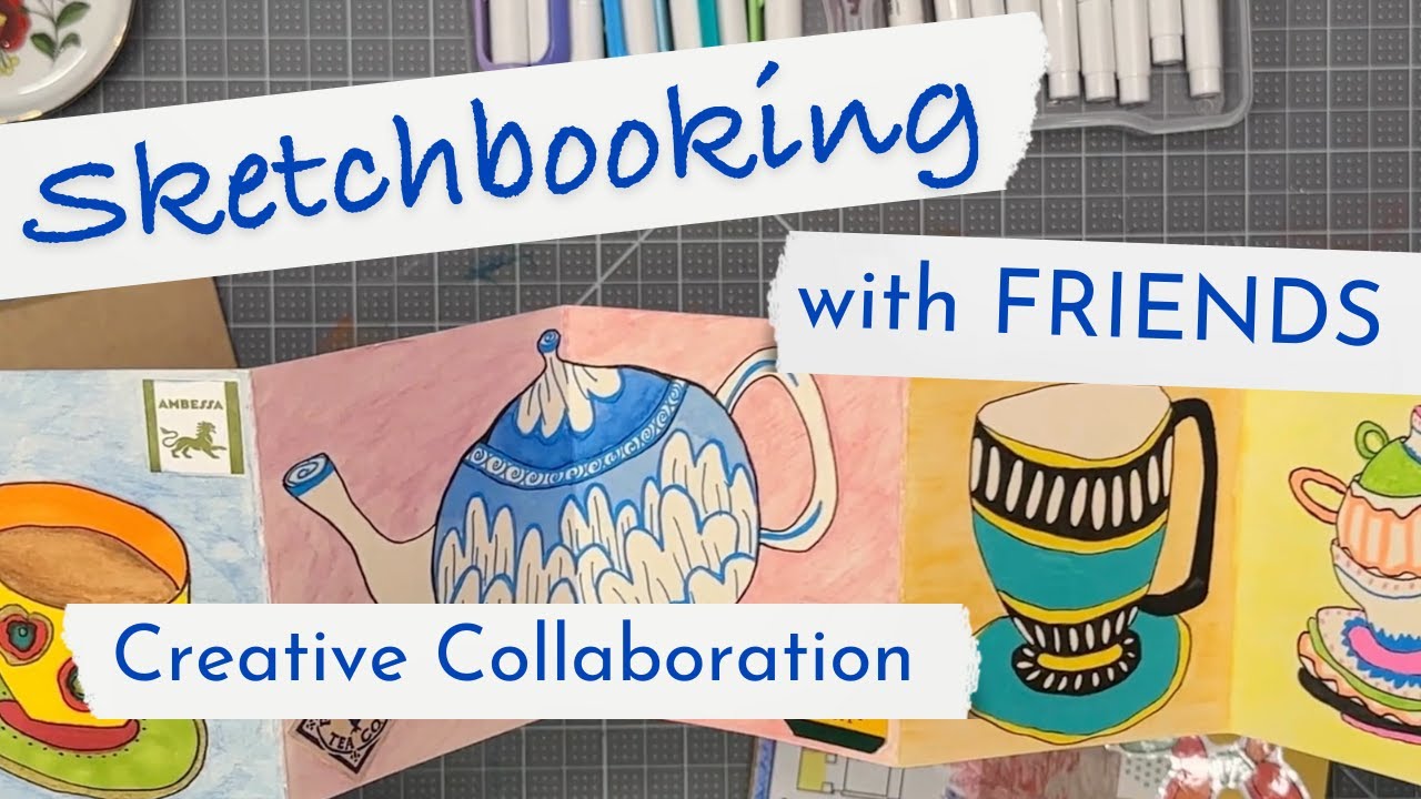 Sketchbooking with FRIENDS! Creative Collaboration in an accordion book.