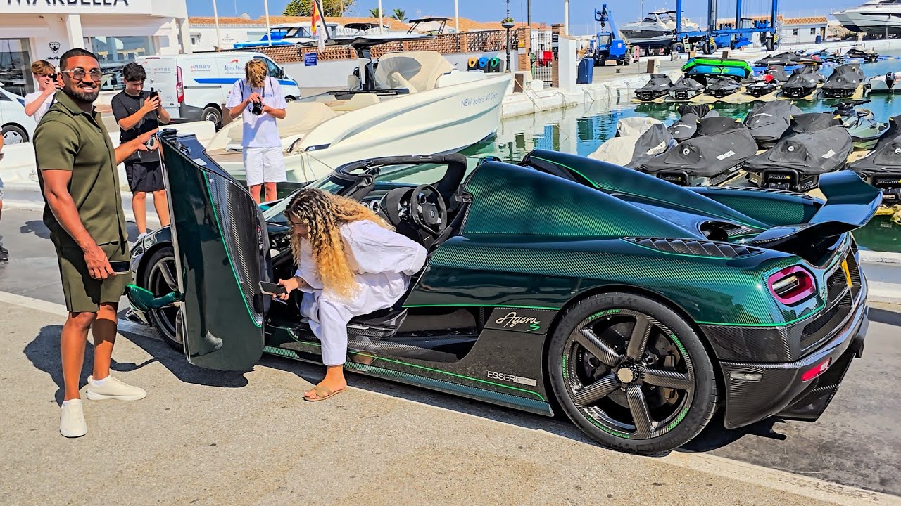 British Billionaire Couple arriving in their KOENIGSEGG AGERA S at Puerto Banus Marbella!!