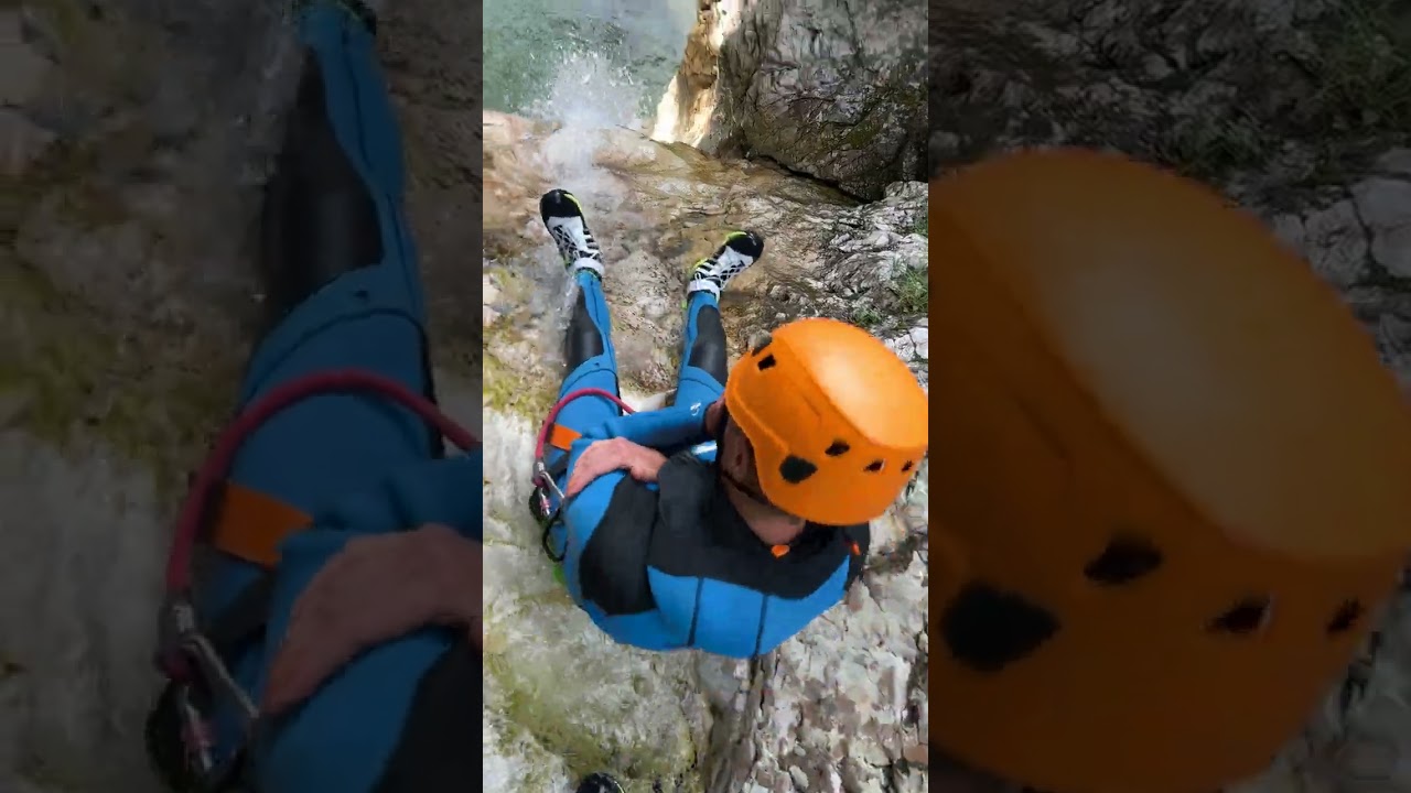 Sliding into a crystal clear mountain stream - canyoning in Bovec, Slovenia #canyoning #slovenia