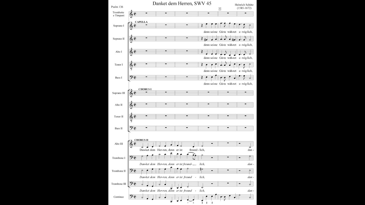 DANKET DEM HERREN, DENN ER IST FREUNDLICH (SWV 45) by Heinrich Sch&uuml;tz {Audio + Full score}