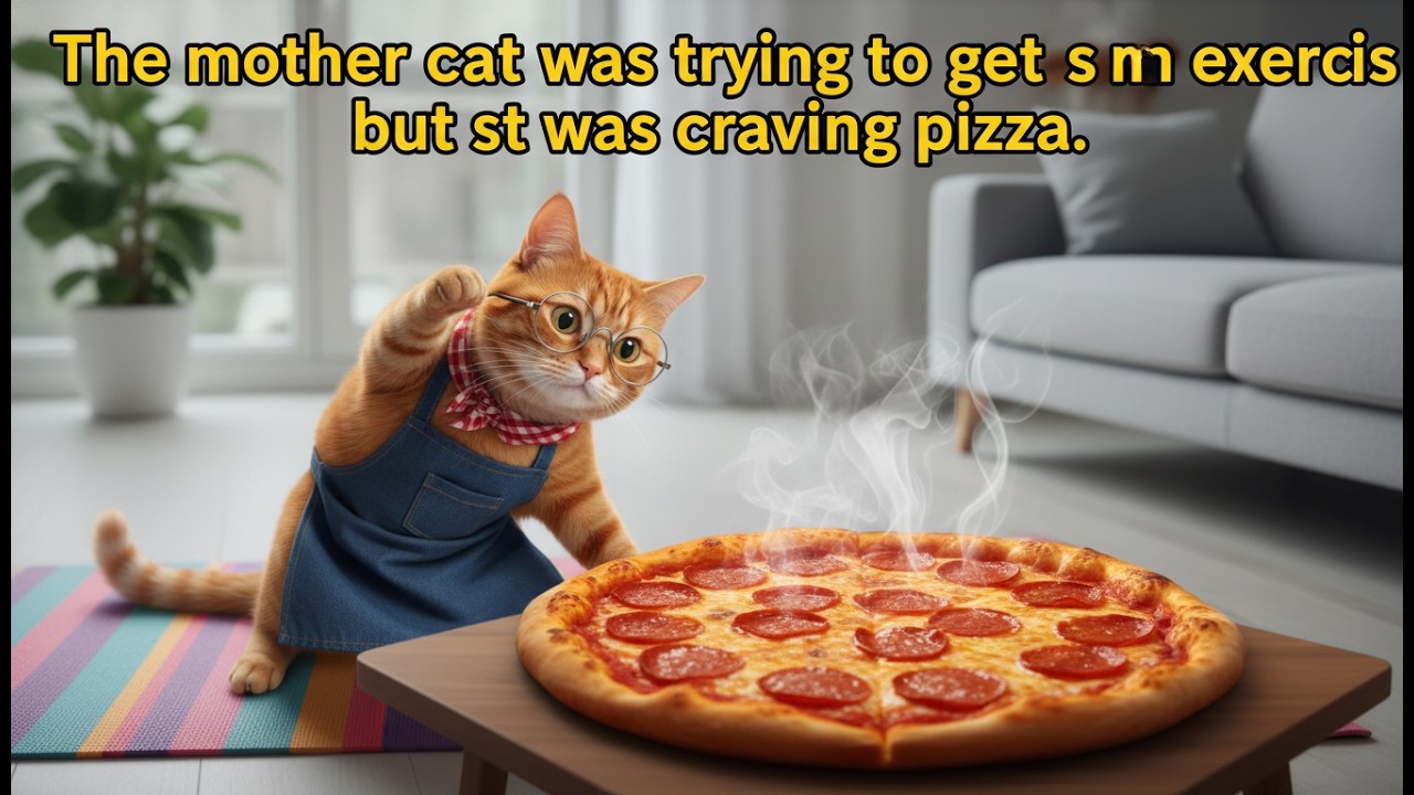 The mother cat was trying to get some exercise but was craving pizza.