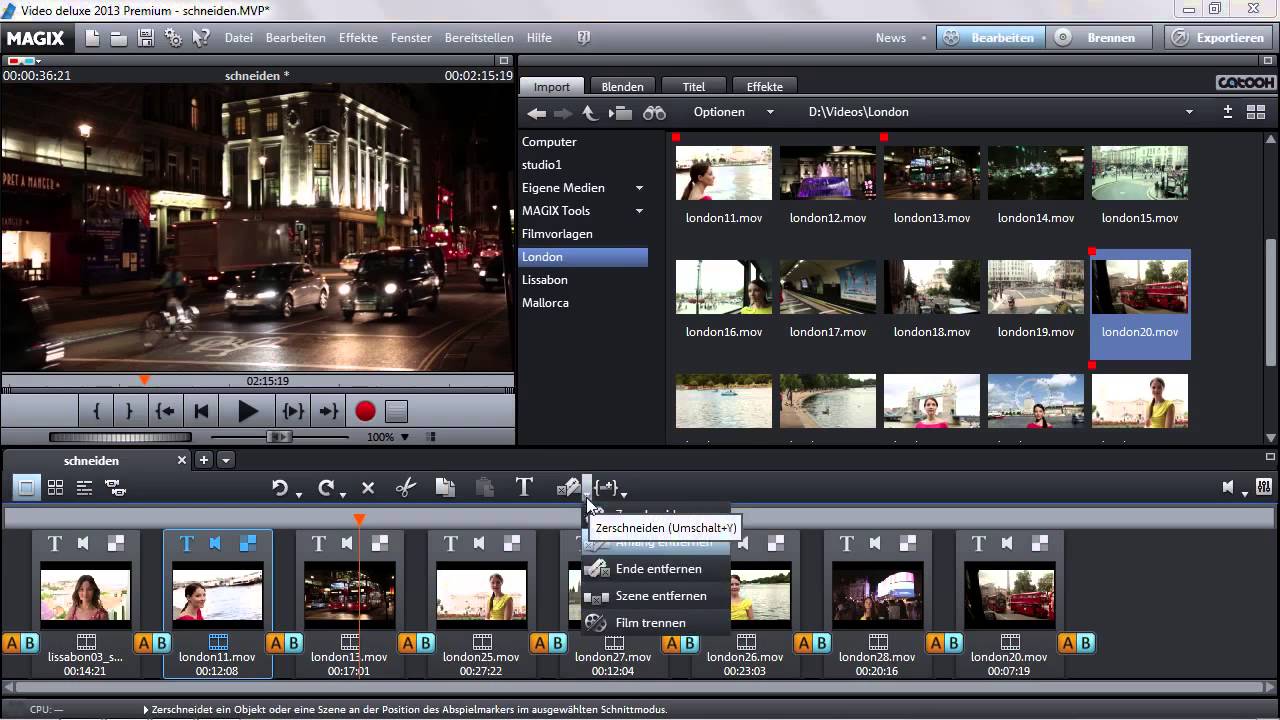 Schneiden im Storyboard - MAGIX Video deluxe 2013