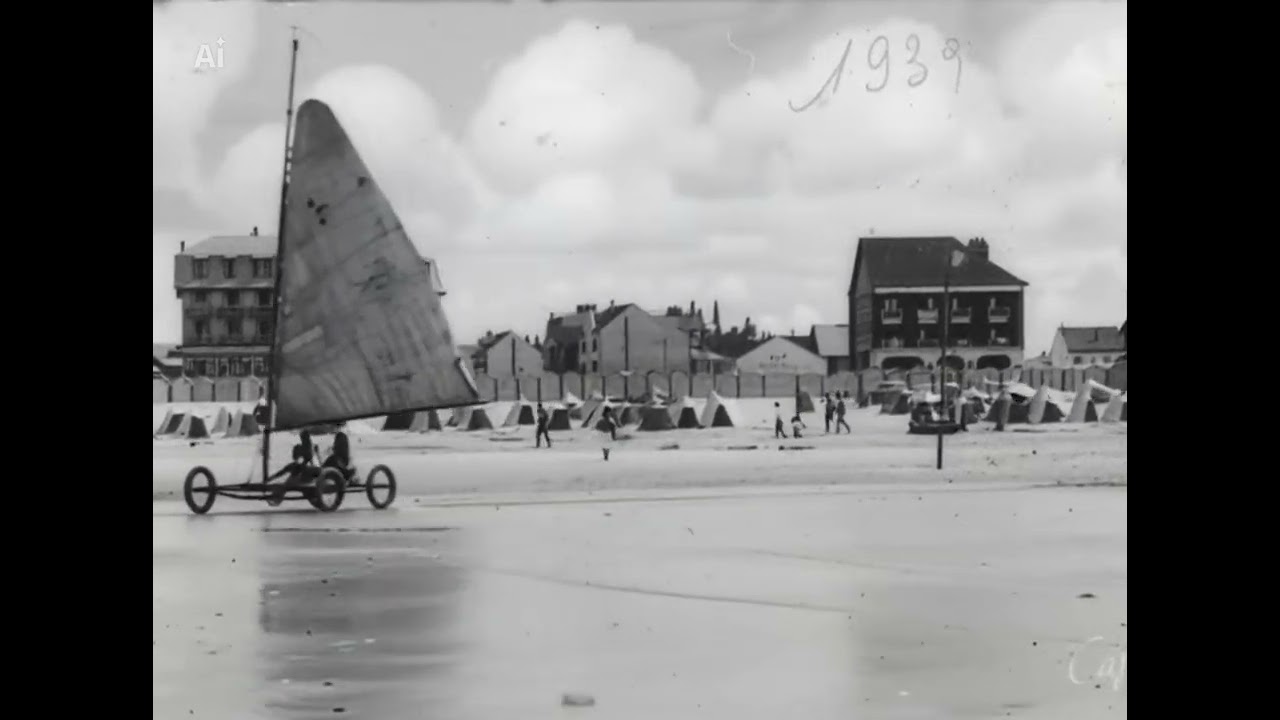 Le char à voile  de fort Mahon plage 1933 - l'hôtel de la mer et l' hotel de la terrasse 
