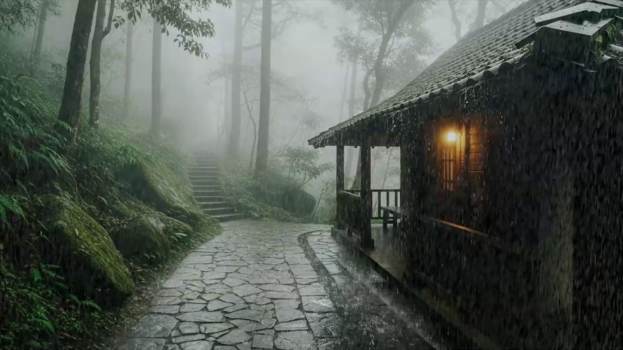 Après une longue journée – Pluie régulière – Toit de la maison humide – Corps détendu 😌🌙