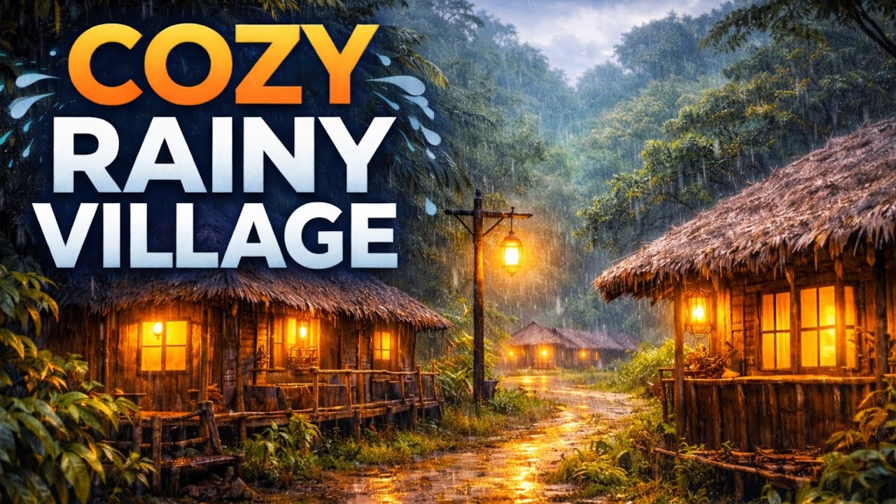 Walking in the Rain with an Umbrella | Calm Village Rain Sounds