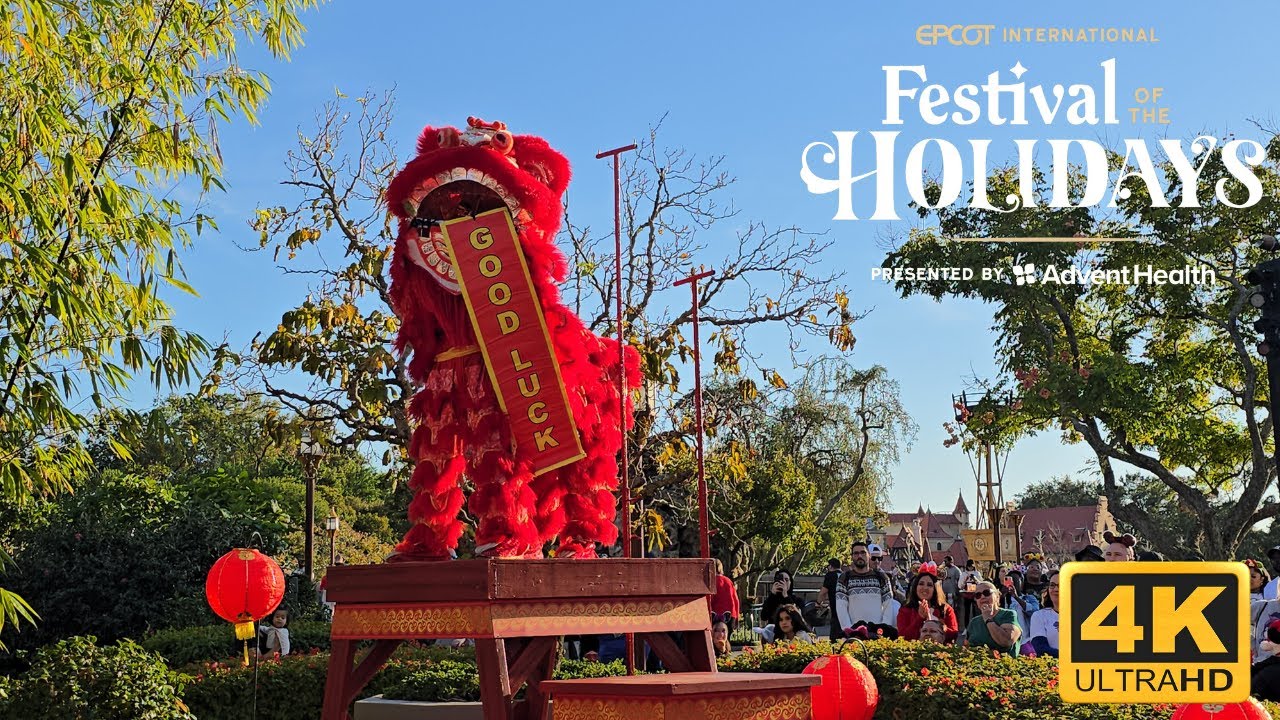 Chinese Lion Dancers Storytellers EPCOT International Festival of the Holidays 2024 4K
