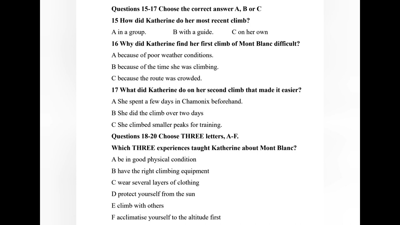 IELTS listening actual test with answers | Part 2 Experiences of mountain climbing