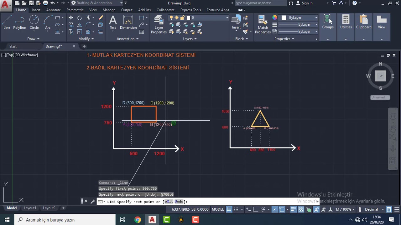 AUTOCAD 2020 TÜRKÇE EĞİTİM SETİ | Kartezyen Koordinat Sistemi| Ders #04