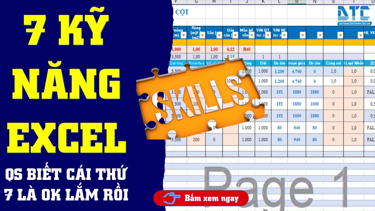 7 kỹ năng excel mà QS phải biết để tạo form tính khối lượng | DTC