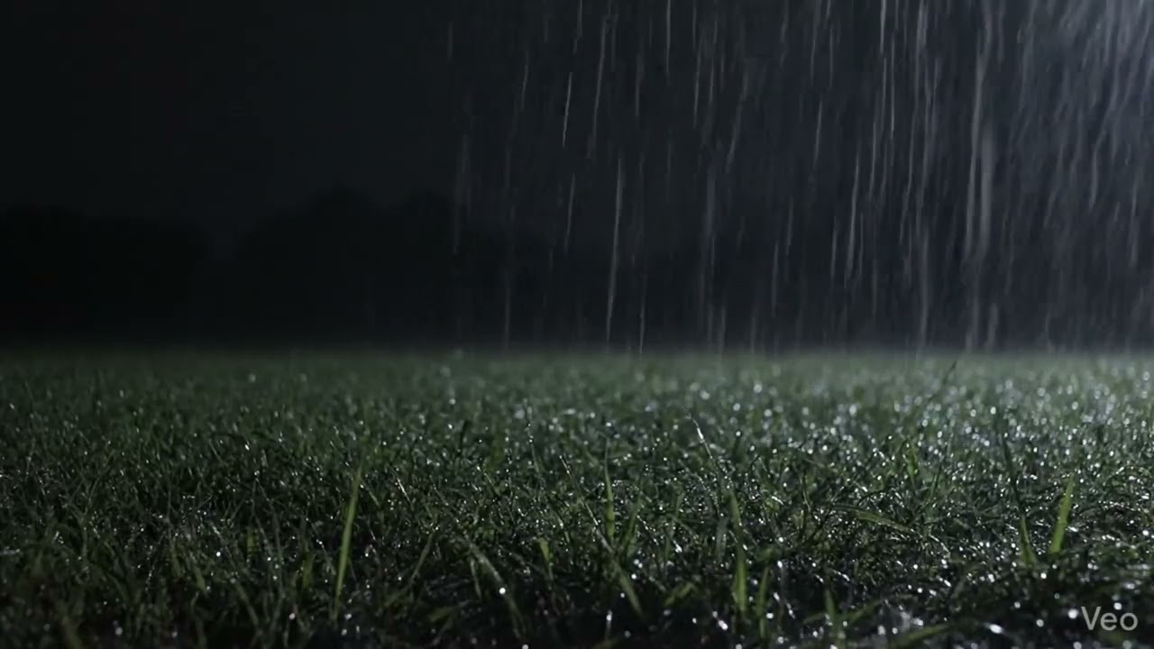Gentle Night Rain Falling on Wet Grass Under Soft Darkness for Deep Sleep Ambience