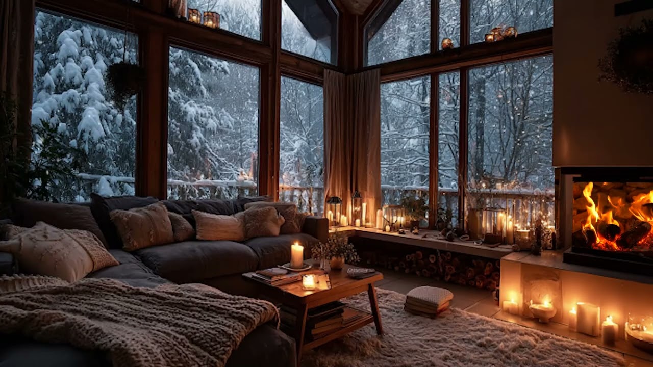Warm Holiday Fireplace in a Hidden Winter Cabin ❄️ Snowfall Ambience for Peaceful Escape