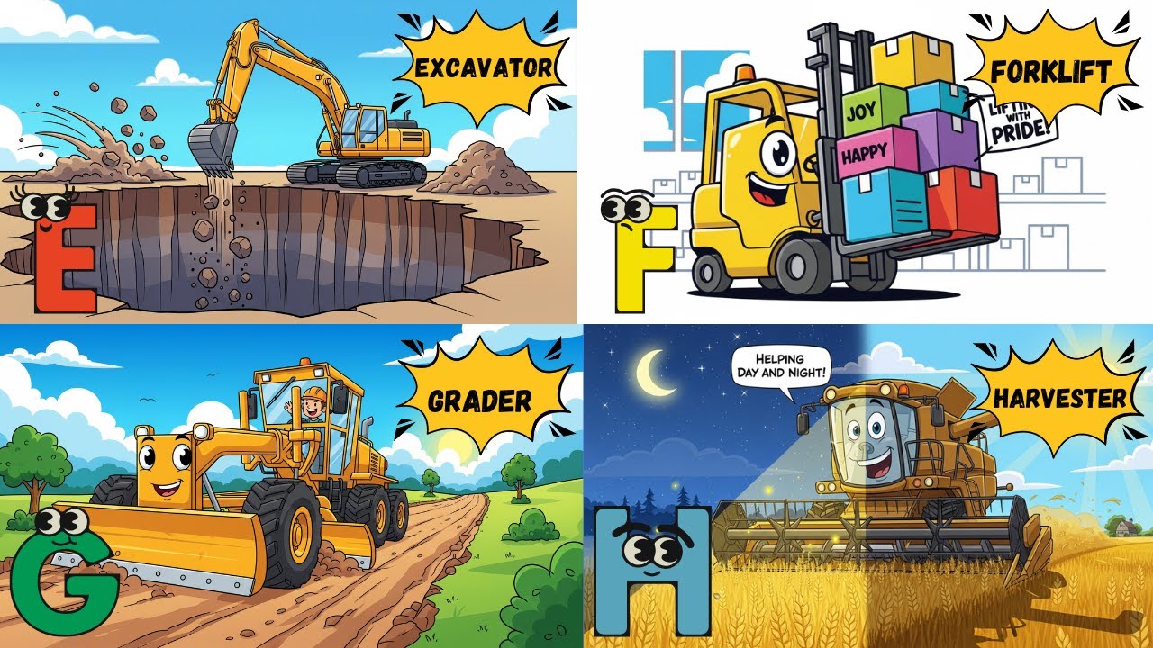 🚜 Песня про строительные машины от А до Я для детей | Весело учим алфавит! | Energypac Kids TV