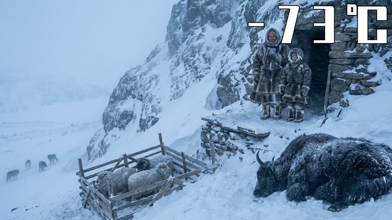 -73°C Cliff Cave: 80 Yakut Widow & 10 Grandson Herd Sheep, Hunt 10,000kg Yak, Fight Wolves, School
