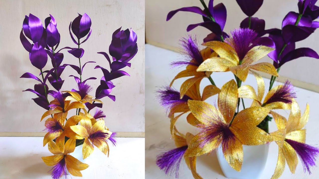 flower making | ribbon flowers | metallic ribbon | satin ribbon crafts | satin ribbon flowers | DIY