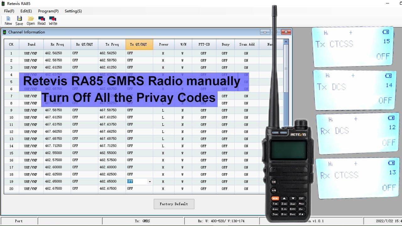 How to Manually Turn Off Retevis RA85 GMRS Handheld Radio Privacy Codes