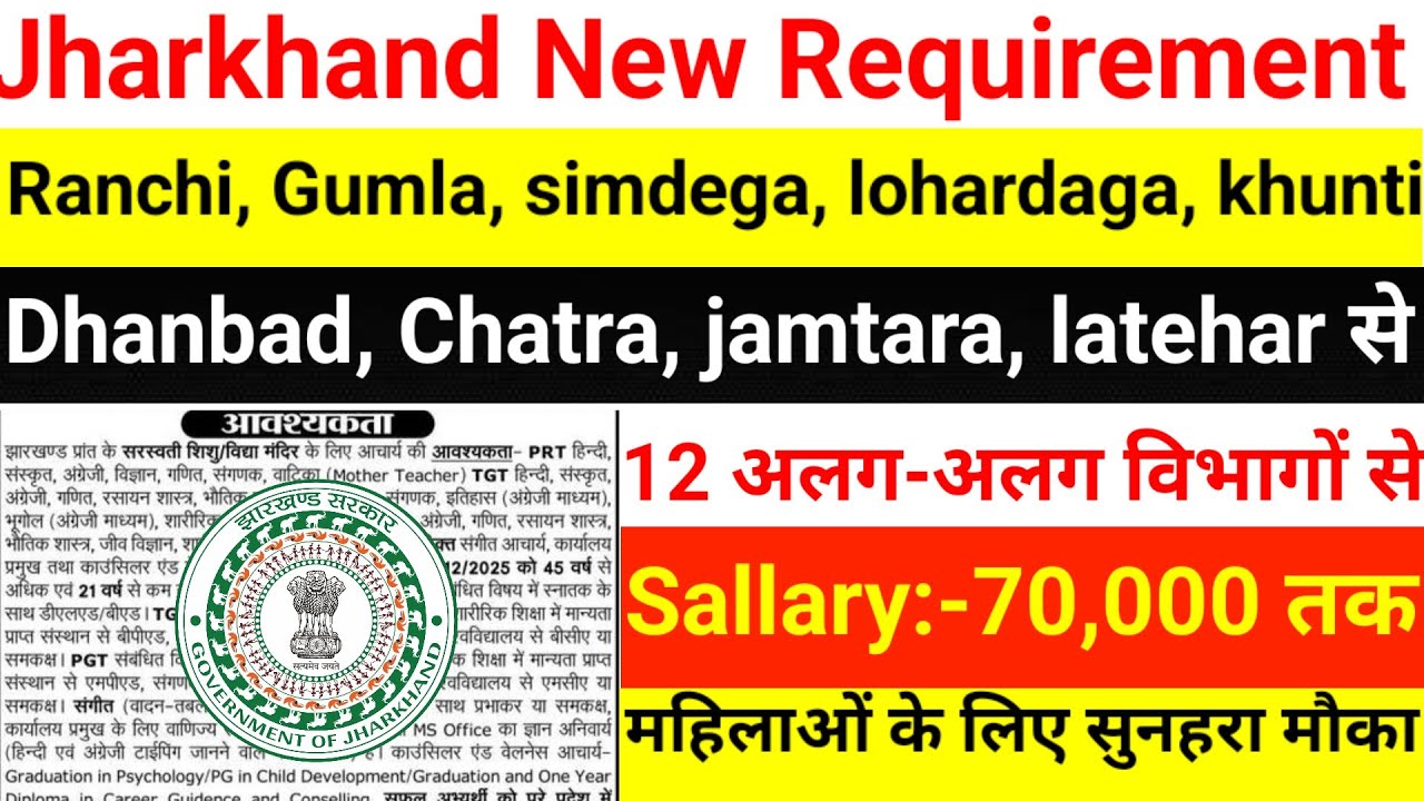 Ranchi, gumla, simdega, lohardaga, latehar, khunti, dhanbad, chatra job | Jharkhand new vecancy 2025