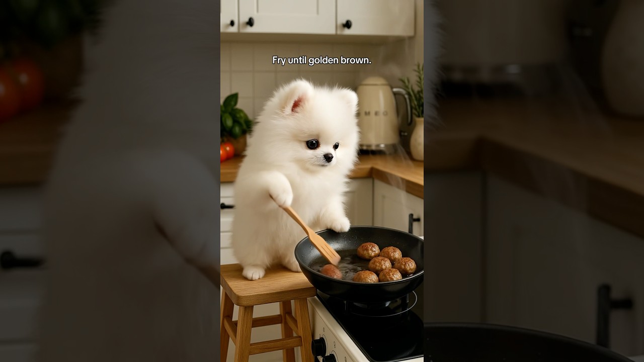 Puppy cooking spaghetti 🍝#Pomeranian #puppy #cutedog #pomeranianpuppy #fluffie #spaghetti