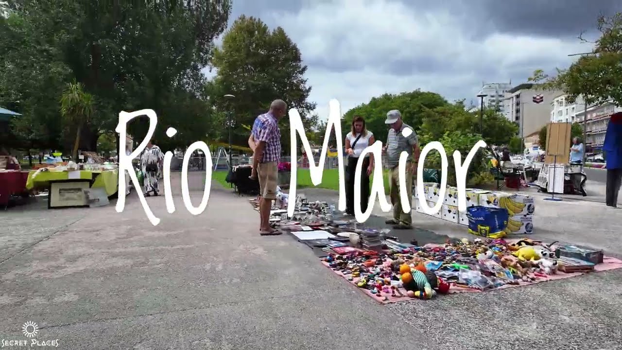 Rio Maior garden on a flea market day. what a lovely day in Portugal .4k dji3