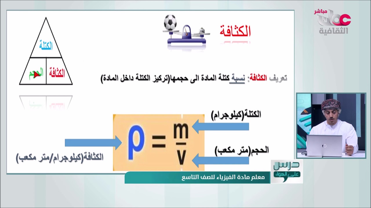 شرح درس الكثافة مادة الفيزياء سلطنة عمان