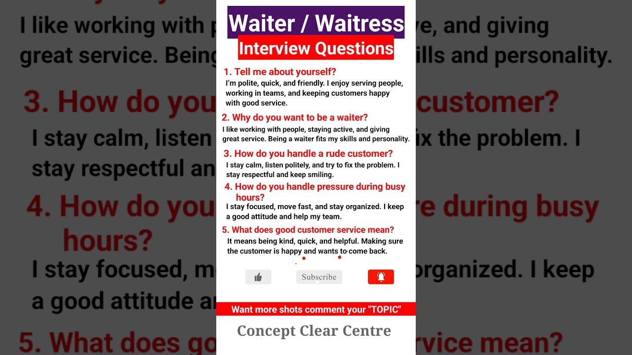 Top Waiter Waitress Job Interview Questions and Answers to Help You Get Hired!