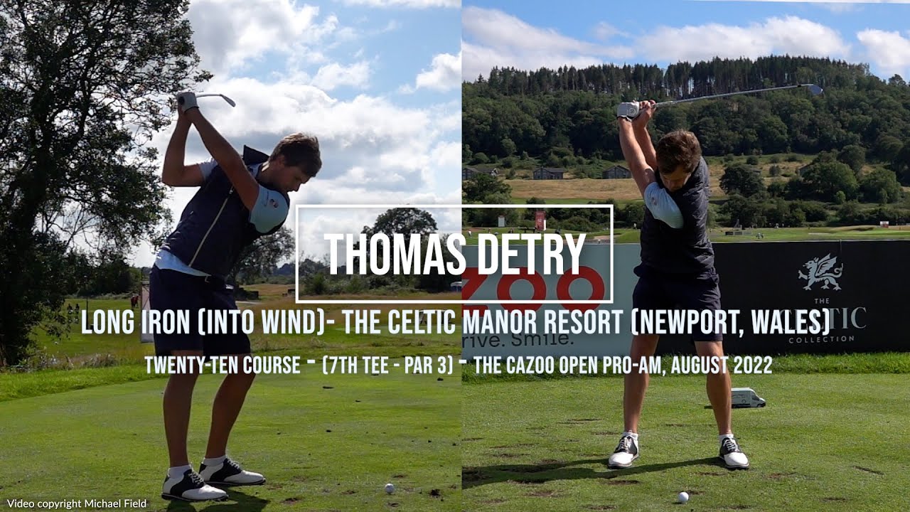 Thomas Detry Golf Swing Long-Iron (DTL & FO views), Cazoo Open, Celtic Manor (Wales), August 2022