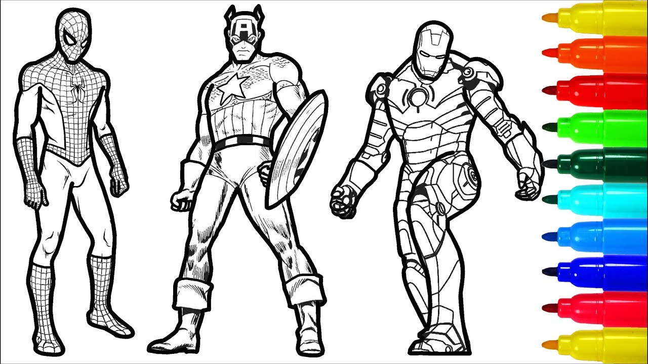 Spiderman Iron Man Captain America Wolverine Superman Coloring Pages | Superheros Coloring Pages