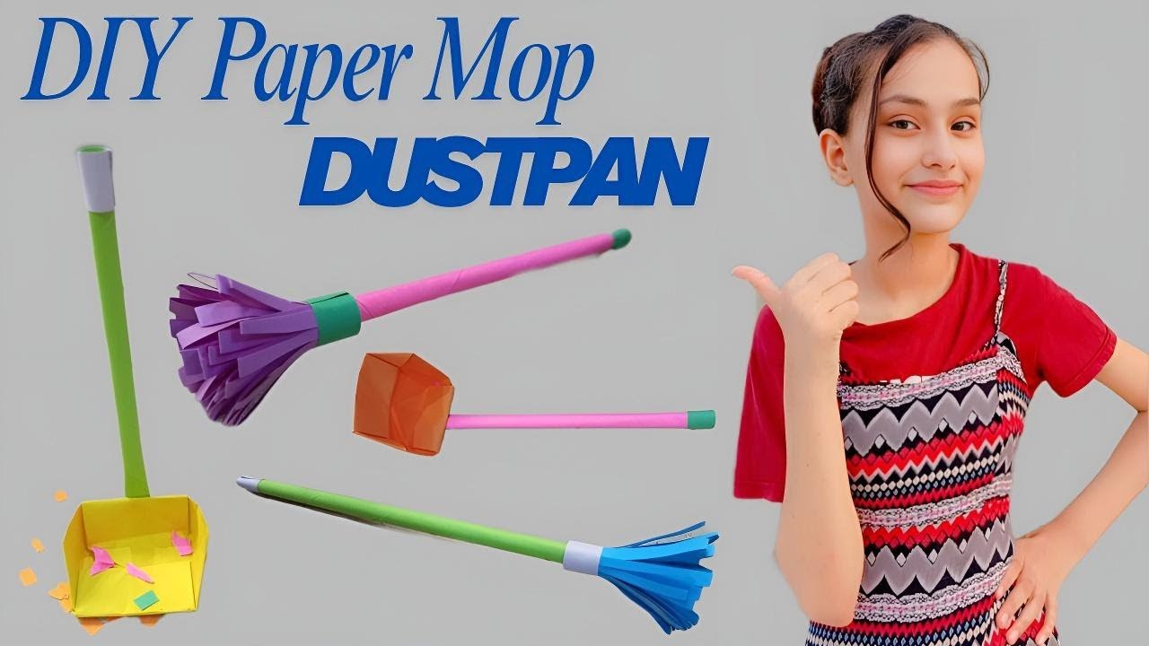 Easy Paper Mop & Dustpan 🧹/Make a Mini Mop & Dustpan at Home/Fun DIY for Kids & Beginners
