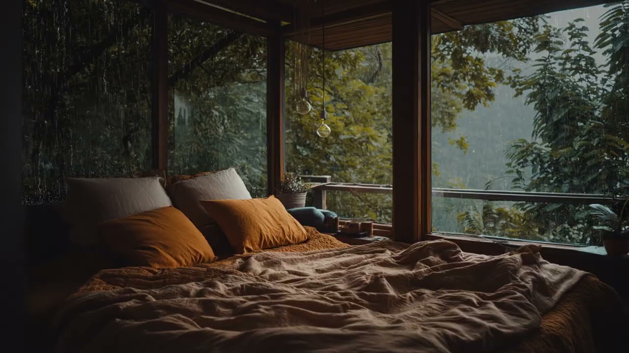 Rain sounds drifting softly indoors 🌧️ letting the mind slow and rest inside gently